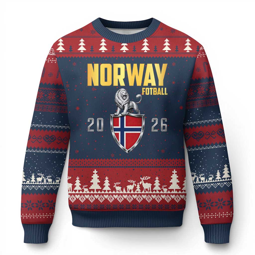 Vintage Norway Fotball Norwegian Supporter Gift Ugly Christmas Sweater TS12 Navy Red Print Your Wear
