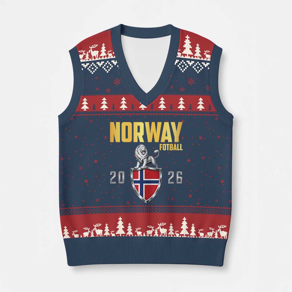 Vintage Norway Fotball Norwegian Supporter Gift V-Neck Knit Sweater Vest TS12 Navy Red Print Your Wear