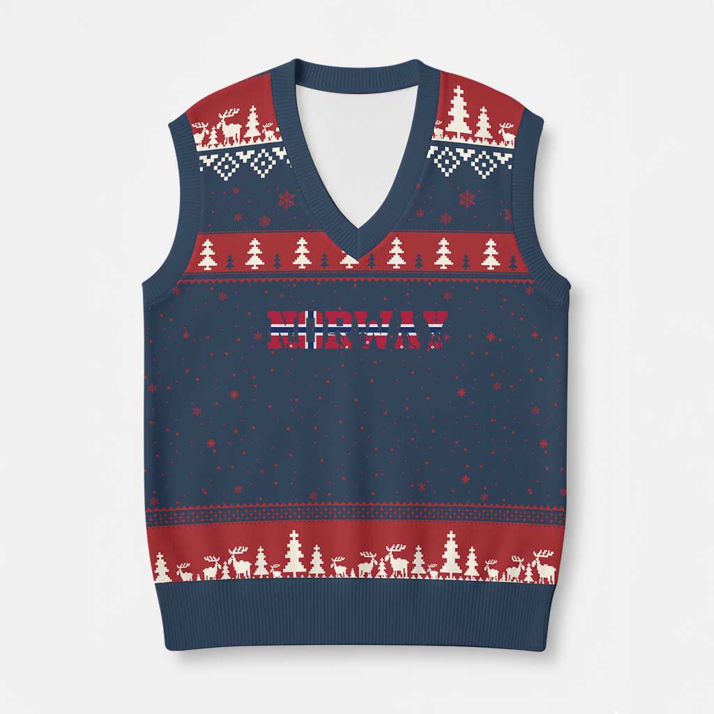 Vintage Norway Fotball V-Neck Knit Sweater Vest Scandinavian Pride Fan Gift TS12 Navy Red Print Your Wear