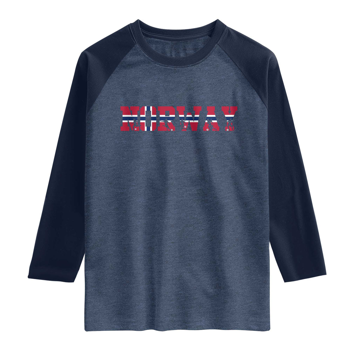 Vintage Norway Fotball Raglan Shirt Scandinavian Pride Fan Gift TS12 Heather Denim Navy Print Your Wear