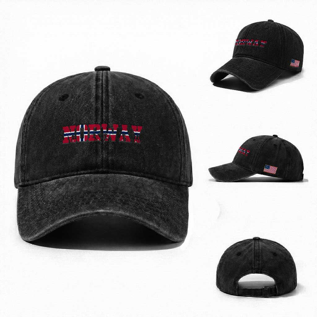 Vintage Norway Fotball Washed Cotton Baseball Cap Scandinavian Pride Fan Gift TS12 Washed Cap Universal Fit Black Print Your Wear