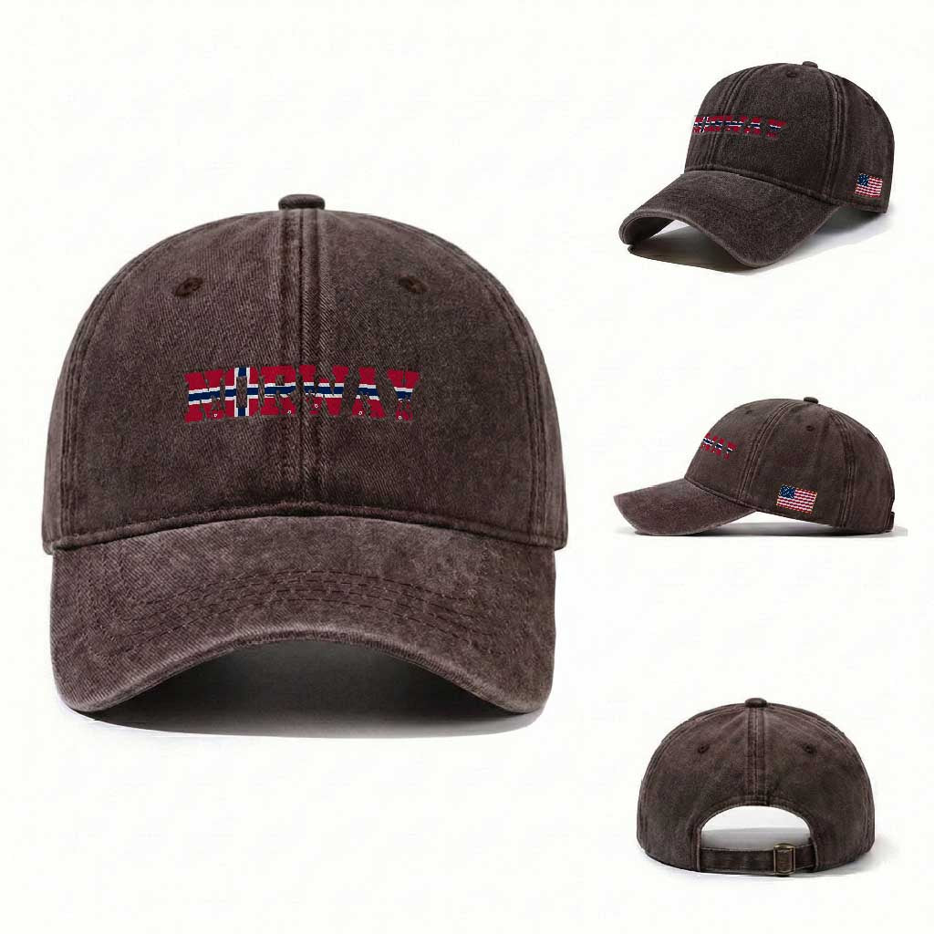 Vintage Norway Fotball Washed Cotton Baseball Cap Scandinavian Pride Fan Gift TS12 Washed Cap Universal Fit Dark Brown Print Your Wear
