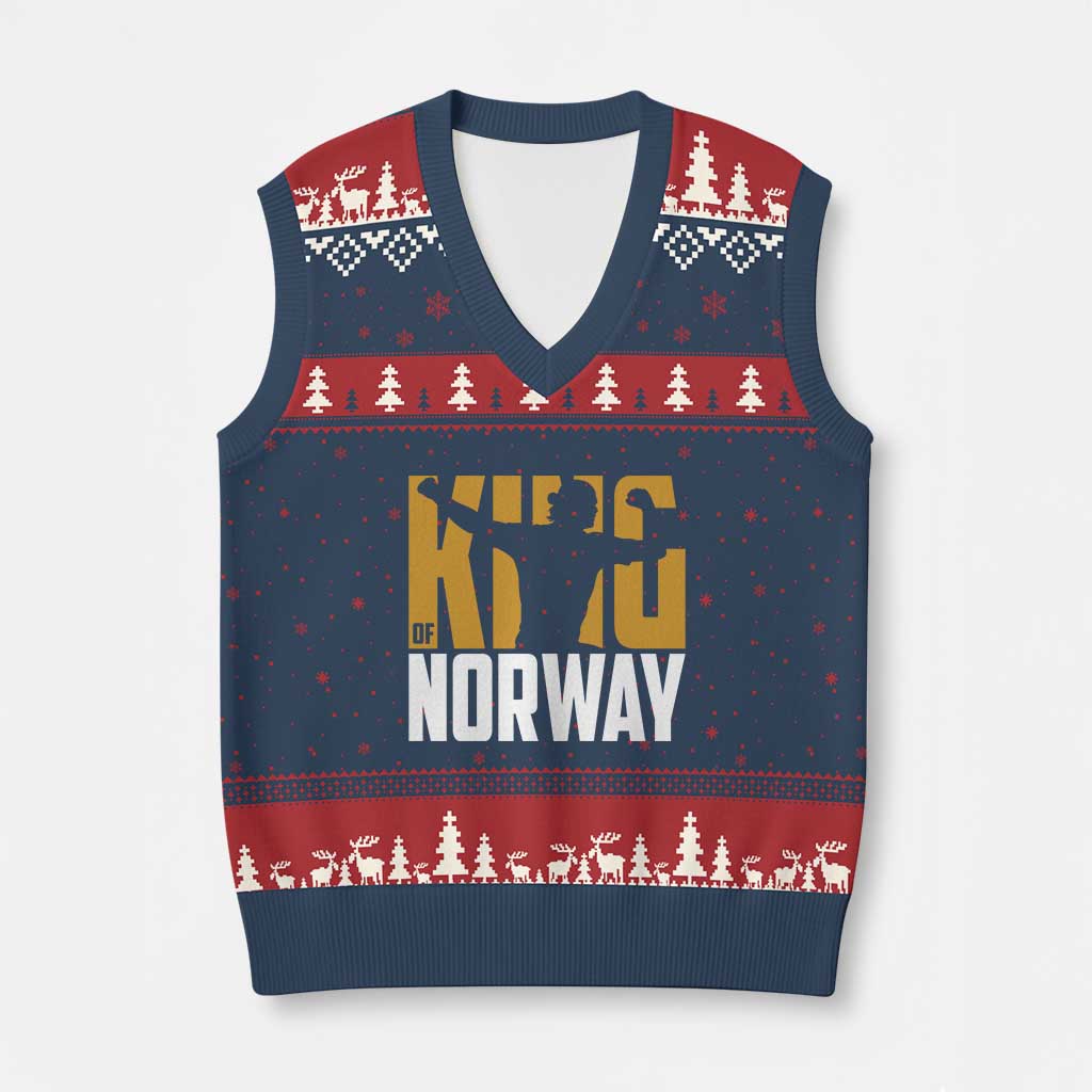 King Of Norway Football V-Neck Knit Sweater Vest Proud Norwegian Supporter Fan TS12 Navy Red Print Your Wear