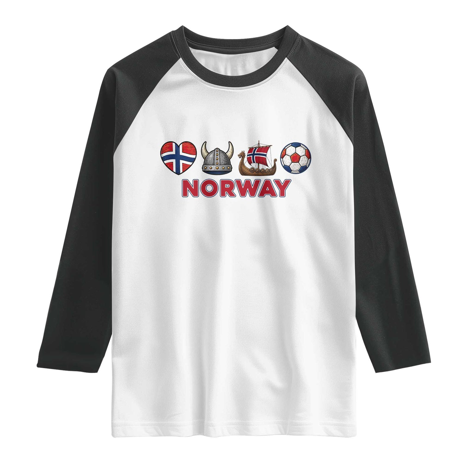 Norwegian Pride Raglan Shirt Norway Soccer Football Supporter Gift TS12 White Black Print Your Wear