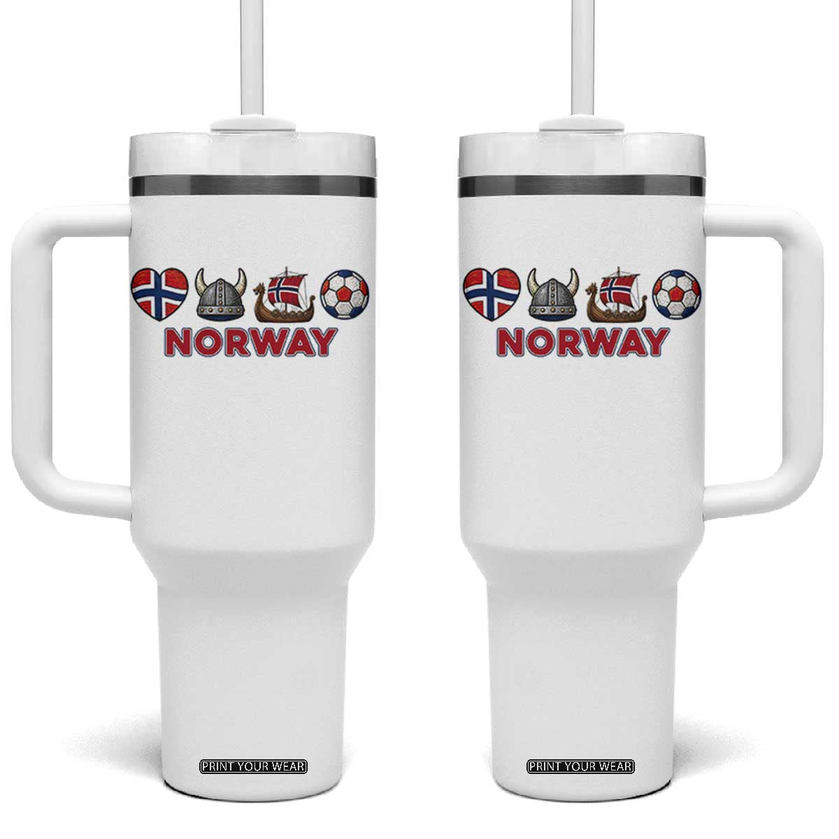 Norwegian Pride Tumbler With Handle Norway Soccer Football Supporter Gift TS12 One Size: 40 oz White Print Your Wear