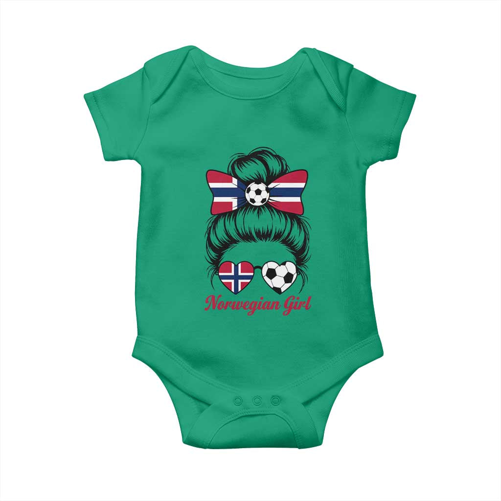 Norwegian Soccer Girl Baby Onesie Messy Bun Sunglasses Football Fan TS12 Irish Green Print Your Wear
