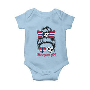 Norwegian Soccer Girl Baby Onesie Messy Bun Sunglasses Football Fan TS12 Light Blue Print Your Wear