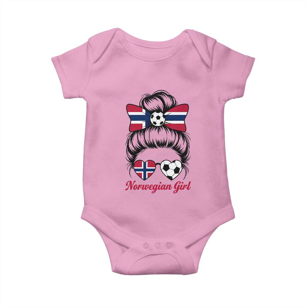Norwegian Soccer Girl Baby Onesie Messy Bun Sunglasses Football Fan TS12 Light Pink Print Your Wear