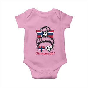 Norwegian Soccer Girl Baby Onesie Messy Bun Sunglasses Football Fan TS12 Light Pink Print Your Wear