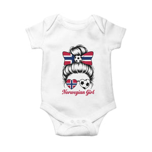 Norwegian Soccer Girl Baby Onesie Messy Bun Sunglasses Football Fan TS12 White Print Your Wear