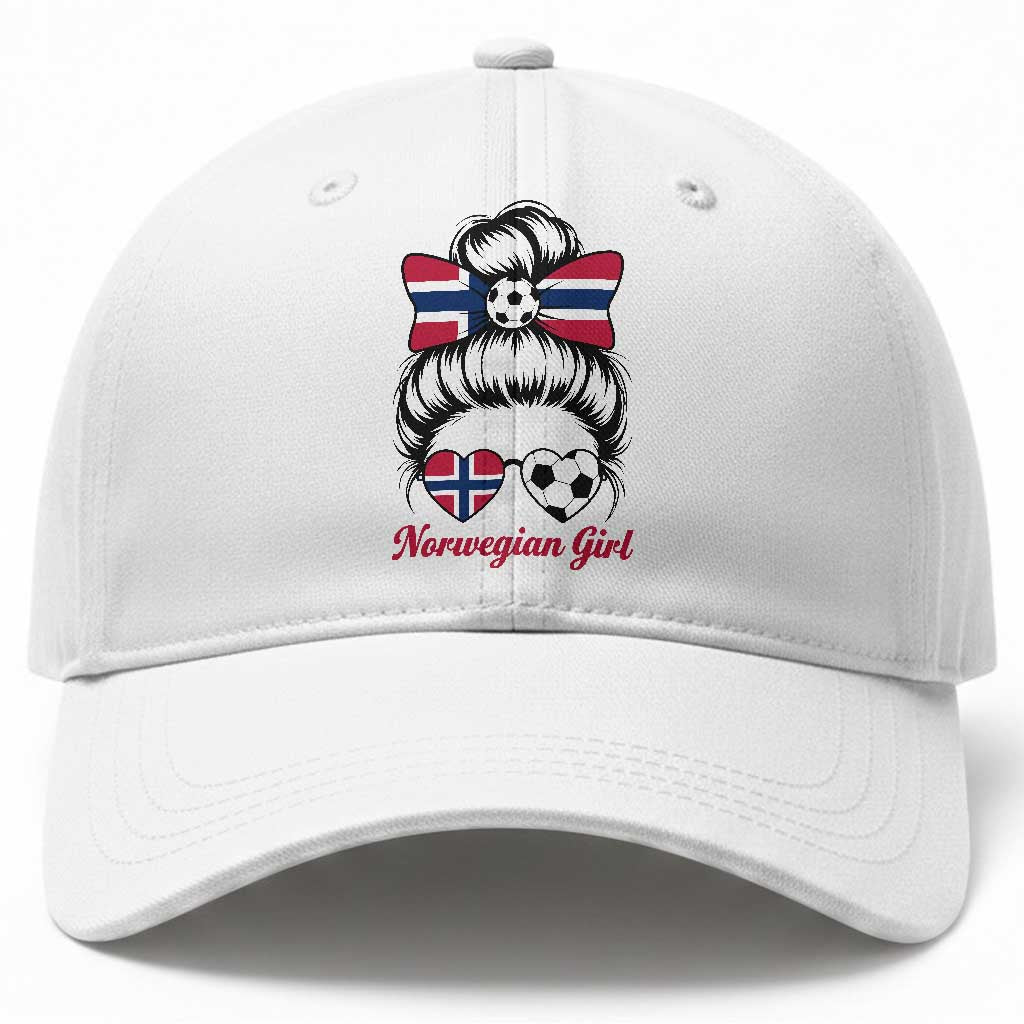 Norwegian Soccer Girl Baseball Cap Messy Bun Sunglasses Football Fan TS12 Print Your Wear