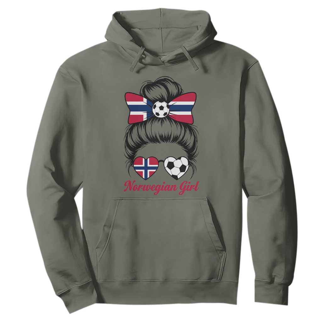 Norwegian Soccer Girl Hoodie Messy Bun Sunglasses Football Fan TS12 Military Green Print Your Wear