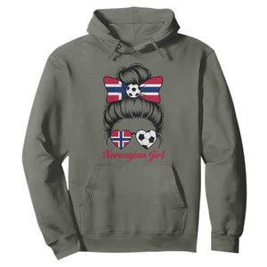 Norwegian Soccer Girl Hoodie Messy Bun Sunglasses Football Fan TS12 Military Green Print Your Wear
