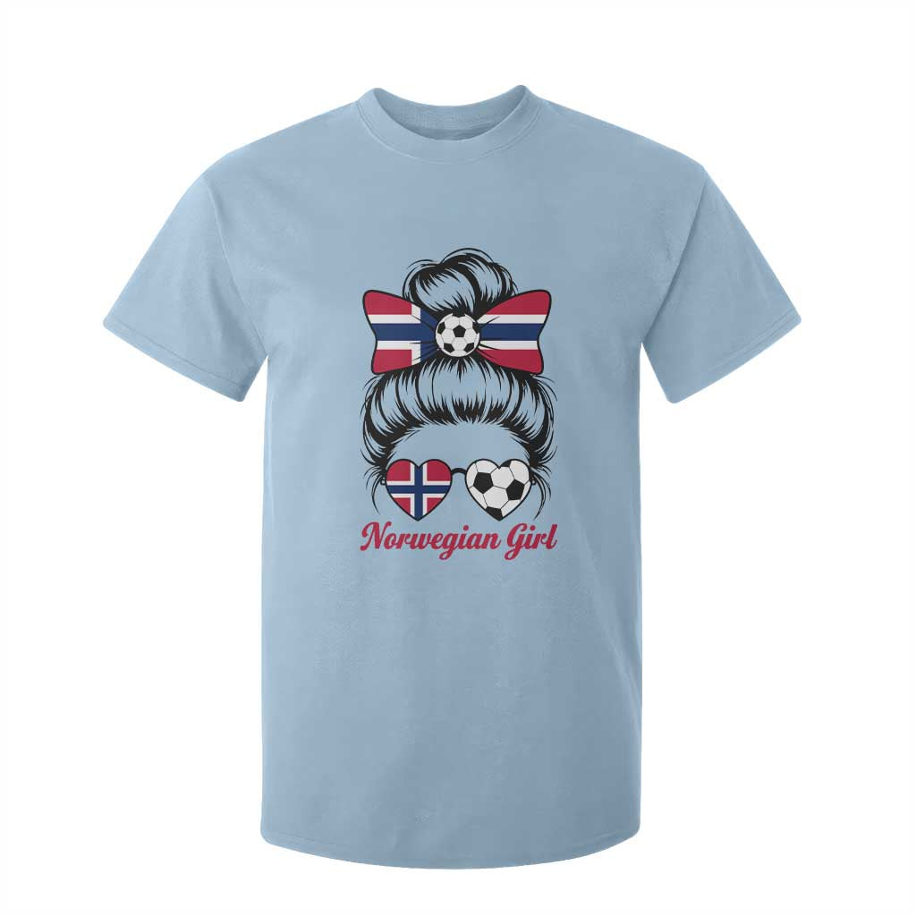Norwegian Soccer Girl T Shirt For Kid Messy Bun Sunglasses Football Fan TS12 Light Blue Print Your Wear