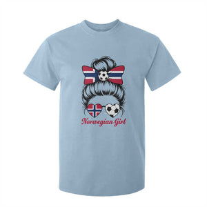 Norwegian Soccer Girl T Shirt For Kid Messy Bun Sunglasses Football Fan TS12 Light Blue Print Your Wear