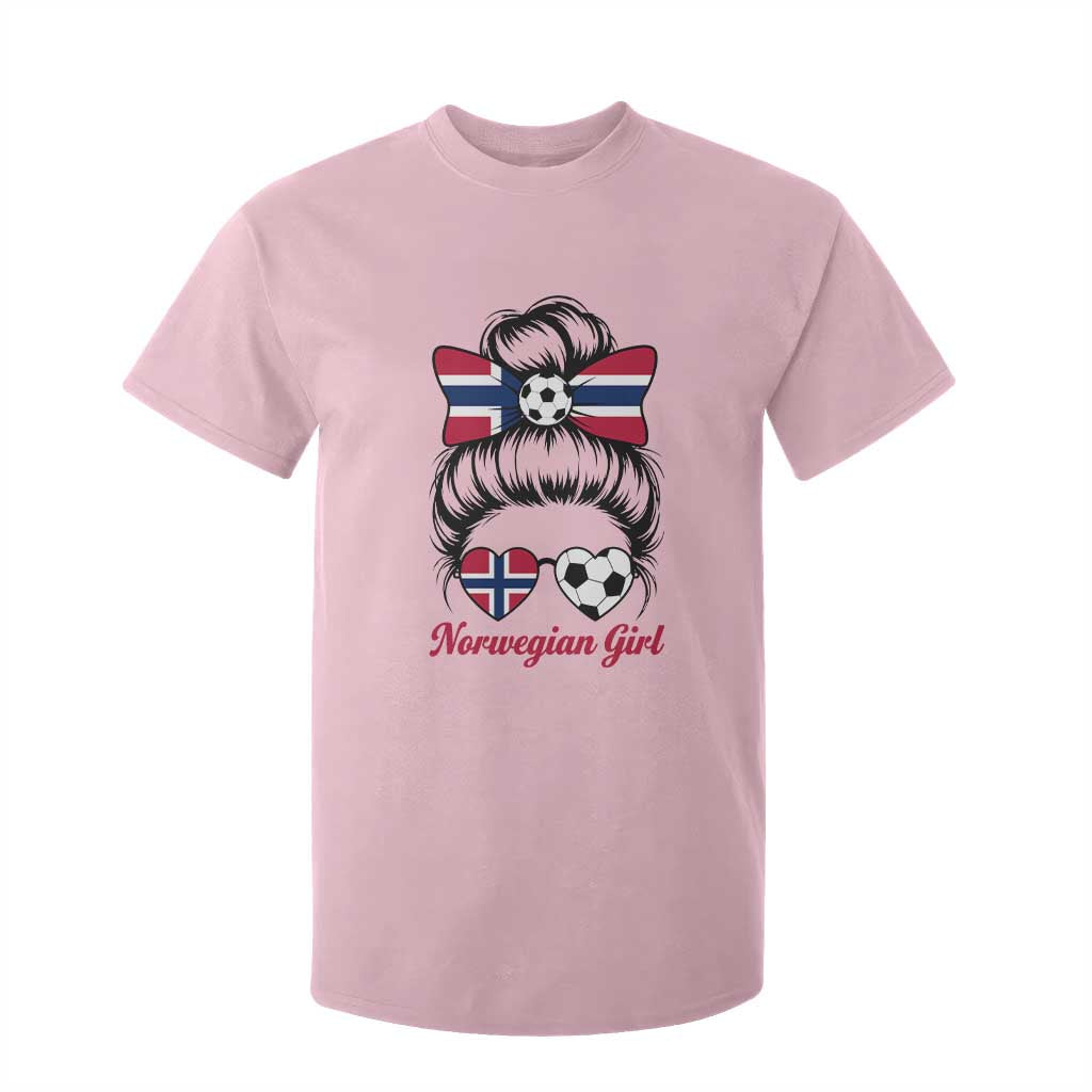 Norwegian Soccer Girl T Shirt For Kid Messy Bun Sunglasses Football Fan TS12 Light Pink Print Your Wear