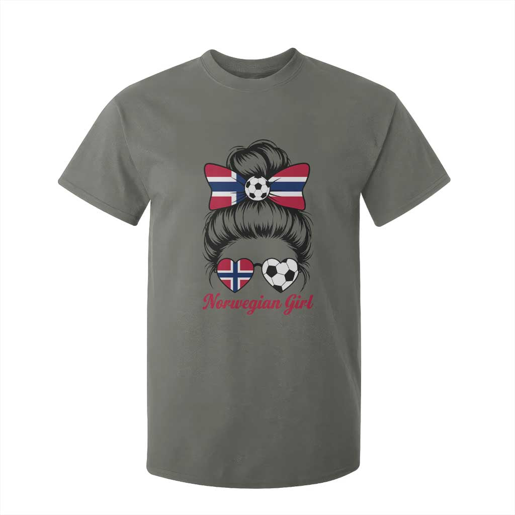 Norwegian Soccer Girl T Shirt For Kid Messy Bun Sunglasses Football Fan TS12 Military Green Print Your Wear