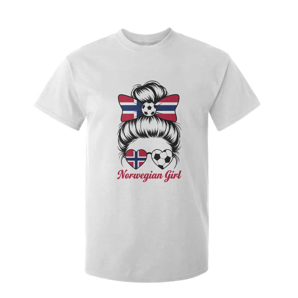 Norwegian Soccer Girl T Shirt For Kid Messy Bun Sunglasses Football Fan TS12 White Print Your Wear