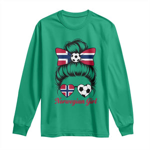 Norwegian Soccer Girl Long Sleeve Shirt Messy Bun Sunglasses Football Fan TS12 Irish Green Print Your Wear