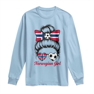 Norwegian Soccer Girl Long Sleeve Shirt Messy Bun Sunglasses Football Fan TS12 Light Blue Print Your Wear
