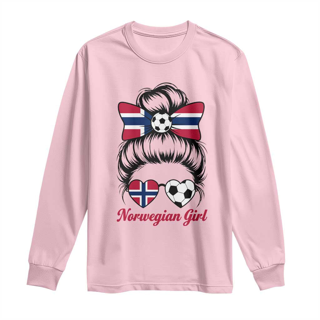Norwegian Soccer Girl Long Sleeve Shirt Messy Bun Sunglasses Football Fan TS12 Light Pink Print Your Wear