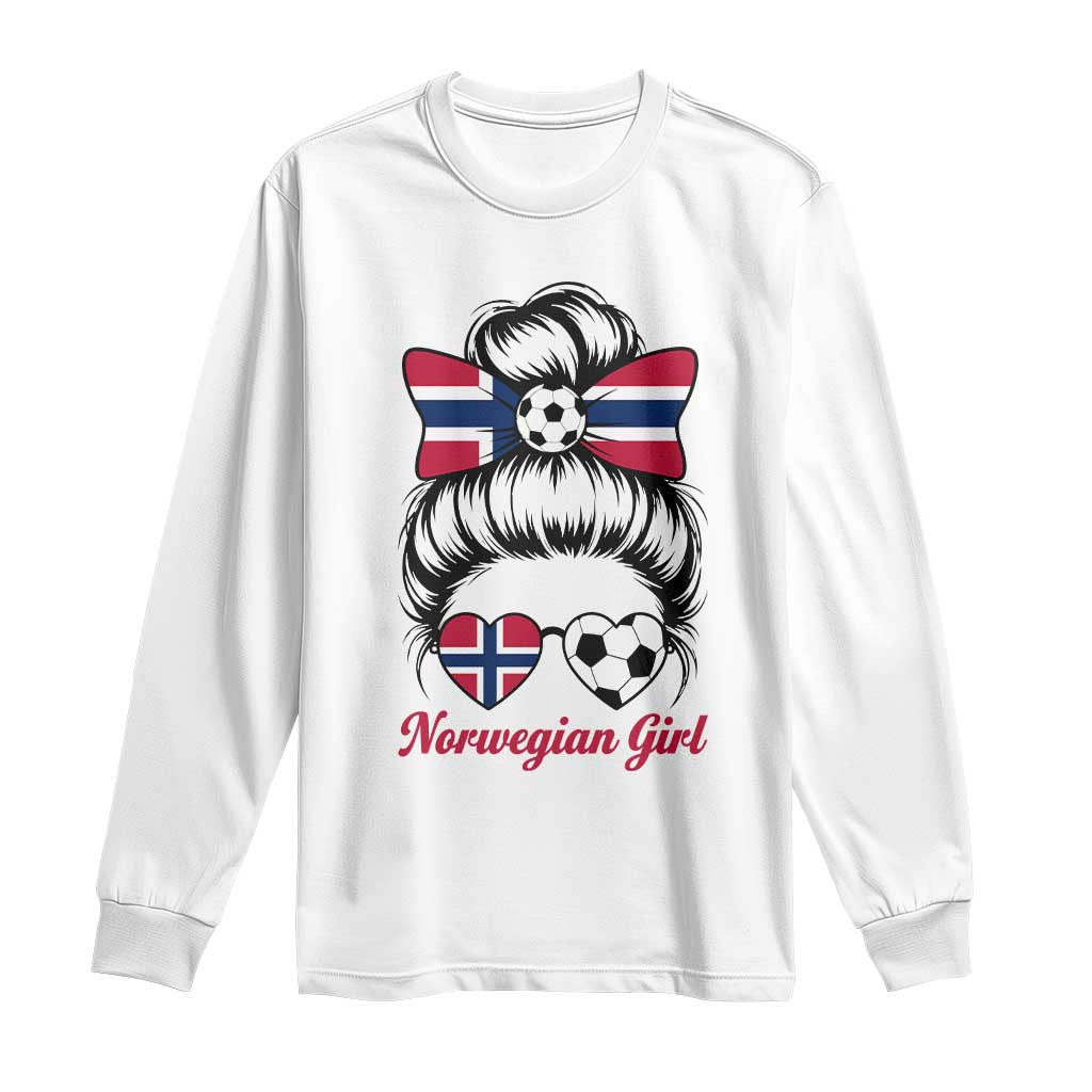 Norwegian Soccer Girl Long Sleeve Shirt Messy Bun Sunglasses Football Fan TS12 White Print Your Wear