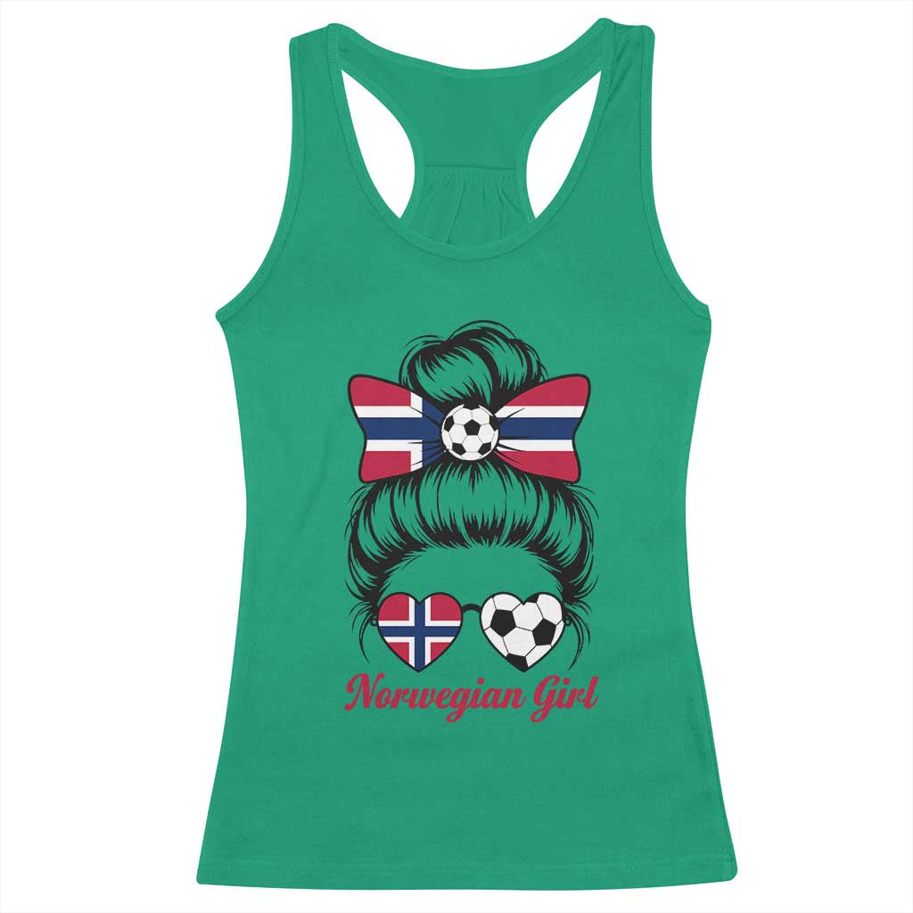 Norwegian Soccer Girl Racerback Tank Top Messy Bun Sunglasses Football Fan TS12 Irish Green Print Your Wear
