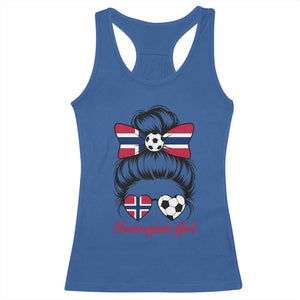 Norwegian Soccer Girl Racerback Tank Top Messy Bun Sunglasses Football Fan TS12 Royal Blue Print Your Wear