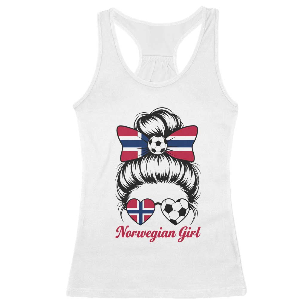 Norwegian Soccer Girl Racerback Tank Top Messy Bun Sunglasses Football Fan TS12 White Print Your Wear