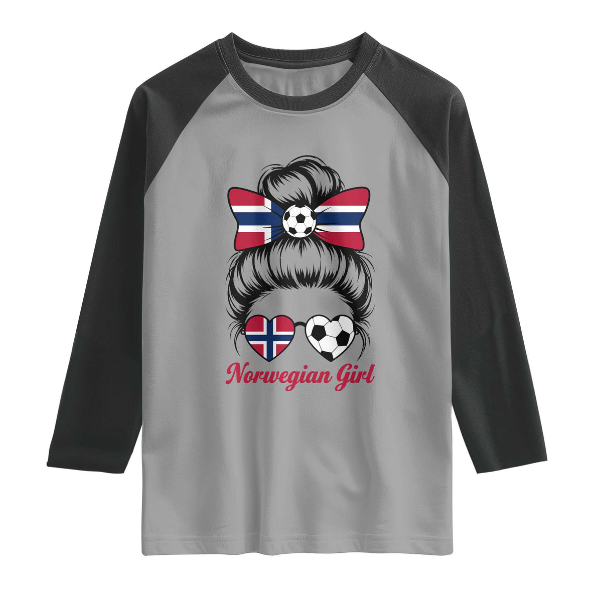 Norwegian Soccer Girl Raglan Shirt Messy Bun Sunglasses Football Fan TS12 Sport Gray Black Print Your Wear