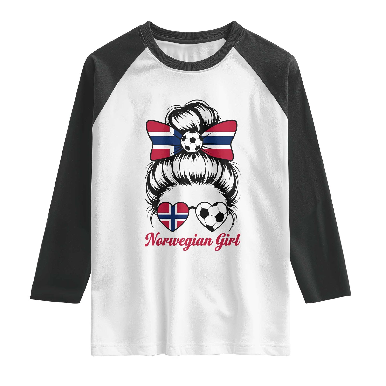 Norwegian Soccer Girl Raglan Shirt Messy Bun Sunglasses Football Fan TS12 White Black Print Your Wear