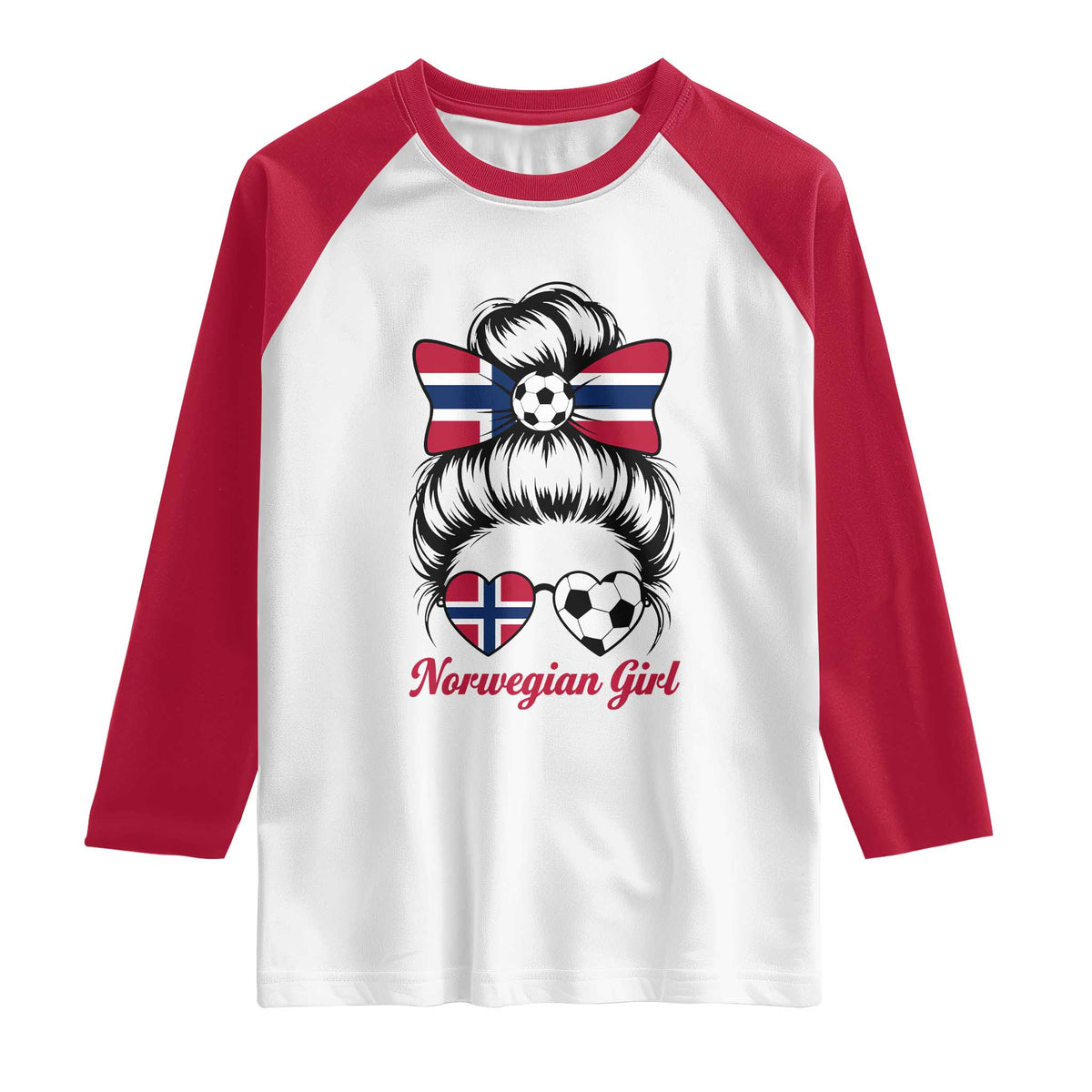 Norwegian Soccer Girl Raglan Shirt Messy Bun Sunglasses Football Fan TS12 White Red Print Your Wear