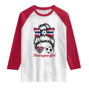 Norwegian Soccer Girl Raglan Shirt Messy Bun Sunglasses Football Fan TS12 White Red Print Your Wear