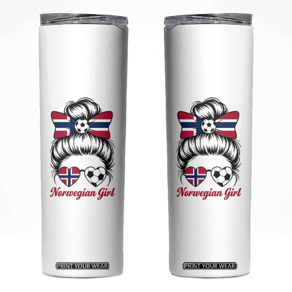 Norwegian Soccer Girl Skinny Tumbler Messy Bun Sunglasses Football Fan TS12 White Print Your Wear