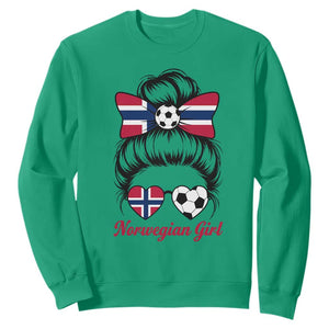 Norwegian Soccer Girl Sweatshirt Messy Bun Sunglasses Football Fan TS12 Irish Green Print Your Wear
