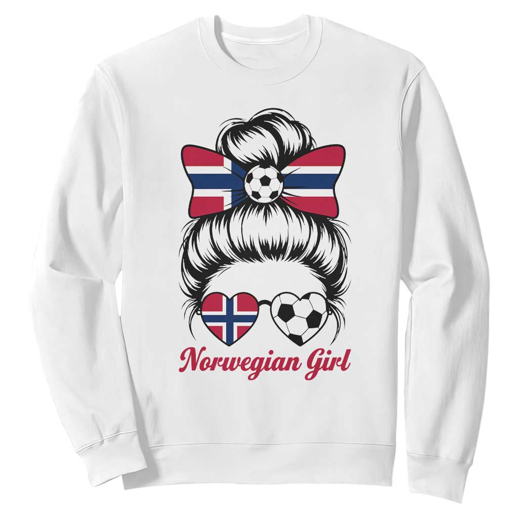 Norwegian Soccer Girl Sweatshirt Messy Bun Sunglasses Football Fan TS12 White Print Your Wear