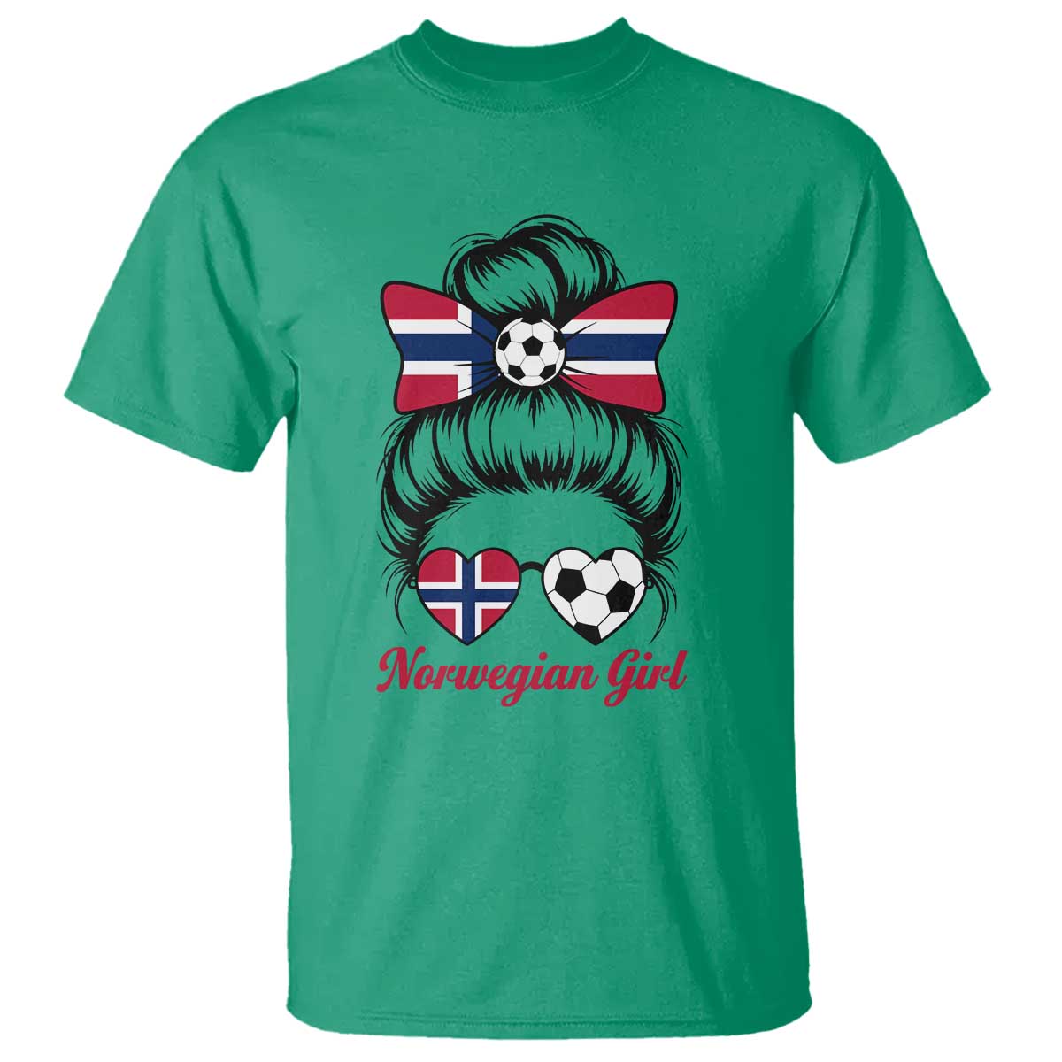 Norwegian Soccer Girl T Shirt Messy Bun Sunglasses Football Fan TS12 Irish Green Print Your Wear