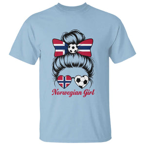 Norwegian Soccer Girl T Shirt Messy Bun Sunglasses Football Fan TS12 Light Blue Print Your Wear