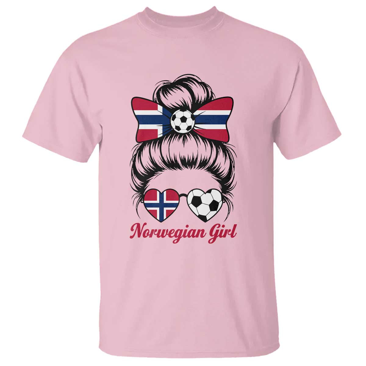 Norwegian Soccer Girl T Shirt Messy Bun Sunglasses Football Fan TS12 Light Pink Print Your Wear