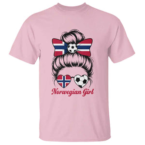 Norwegian Soccer Girl T Shirt Messy Bun Sunglasses Football Fan TS12 Light Pink Print Your Wear