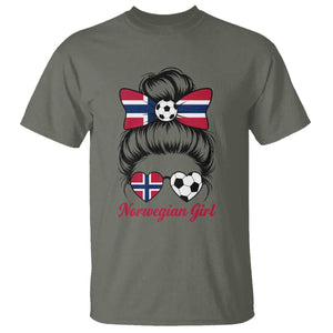 Norwegian Soccer Girl T Shirt Messy Bun Sunglasses Football Fan TS12 Military Green Print Your Wear