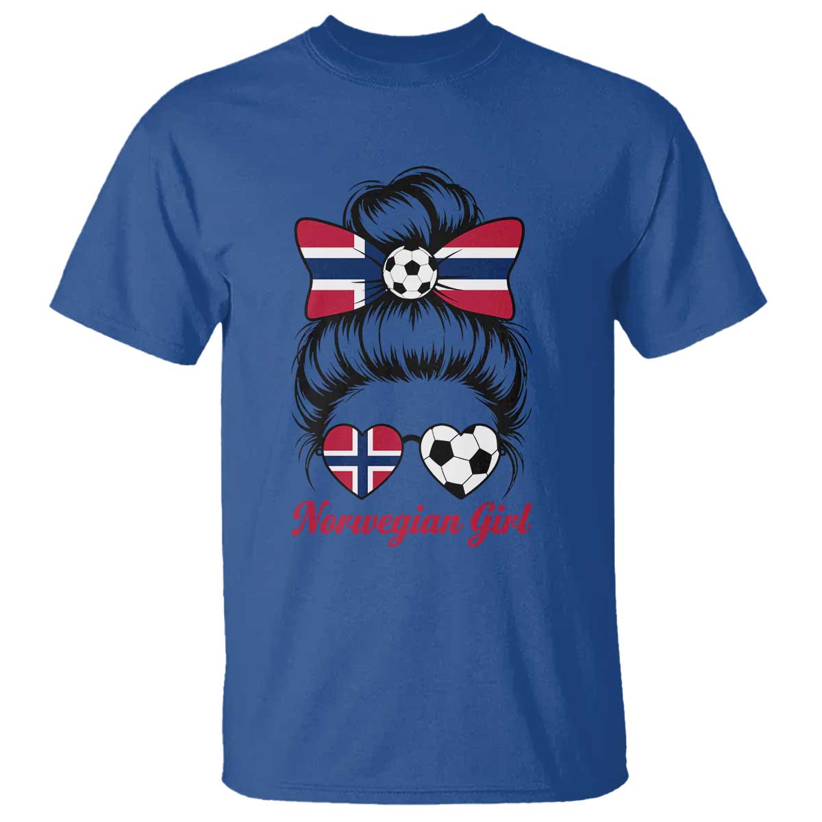 Norwegian Soccer Girl T Shirt Messy Bun Sunglasses Football Fan TS12 Royal Blue Print Your Wear