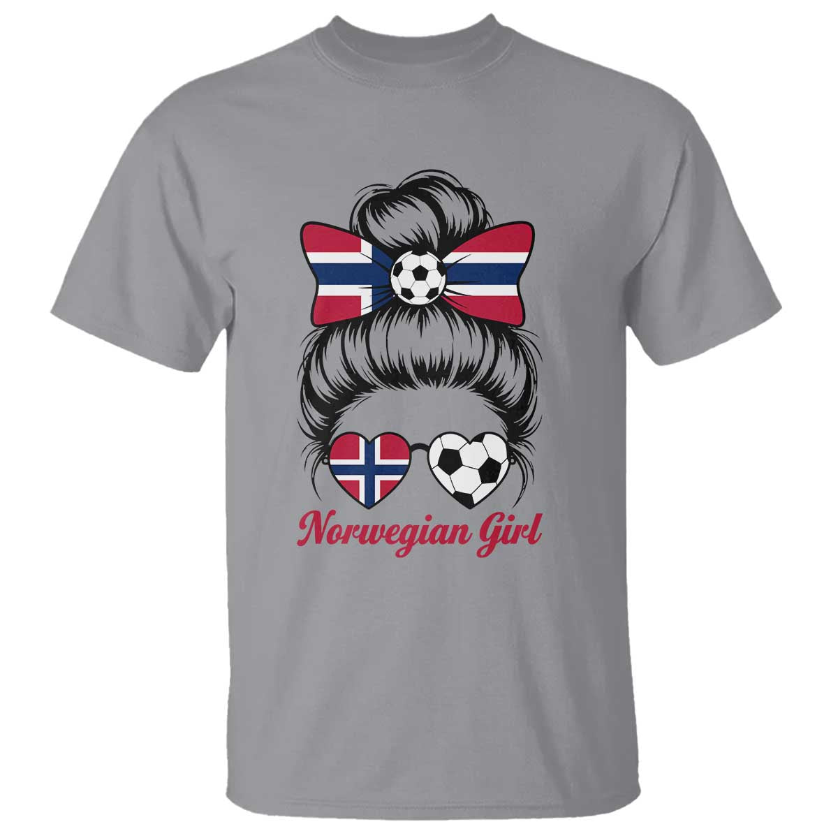 Norwegian Soccer Girl T Shirt Messy Bun Sunglasses Football Fan TS12 Sport Gray Print Your Wear