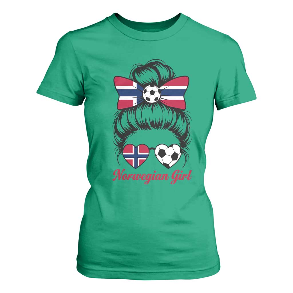 Norwegian Soccer Girl T Shirt For Women Messy Bun Sunglasses Football Fan TS12 Irish Green Print Your Wear