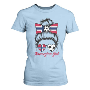 Norwegian Soccer Girl T Shirt For Women Messy Bun Sunglasses Football Fan TS12 Light Blue Print Your Wear