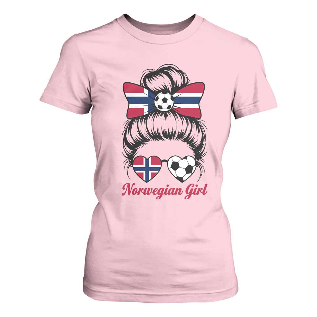 Norwegian Soccer Girl T Shirt For Women Messy Bun Sunglasses Football Fan TS12 Light Pink Print Your Wear