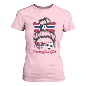Norwegian Soccer Girl T Shirt For Women Messy Bun Sunglasses Football Fan TS12 Light Pink Print Your Wear