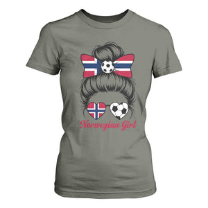Norwegian Soccer Girl T Shirt For Women Messy Bun Sunglasses Football Fan TS12 Military Green Print Your Wear