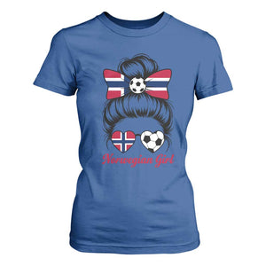 Norwegian Soccer Girl T Shirt For Women Messy Bun Sunglasses Football Fan TS12 Royal Blue Print Your Wear
