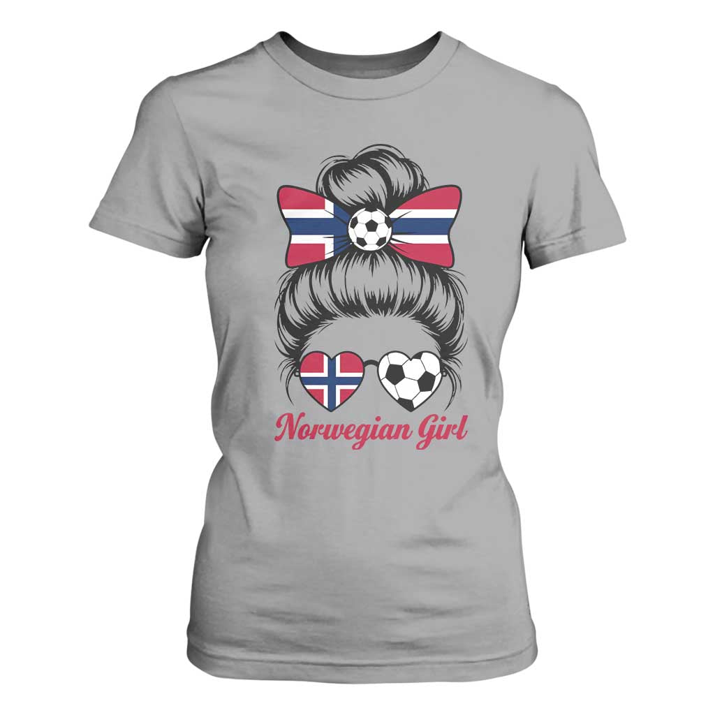 Norwegian Soccer Girl T Shirt For Women Messy Bun Sunglasses Football Fan TS12 Sport Gray Print Your Wear